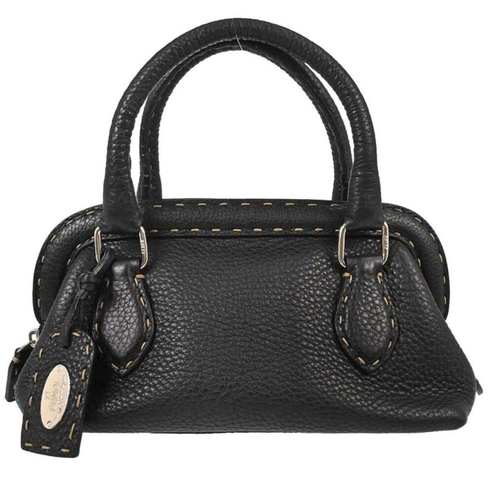 Fendi Selleria Frame Doctor Leather Black Leather Handbag